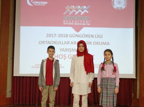 Güngören Ligi Şiir Okuma Yarışması ve İstiklal Marşını Ezbere Okuma Yarışmalarında derece alan Öğrencimiz ELİF AHSEN SAĞIR´ı tebrik ediyoruz.